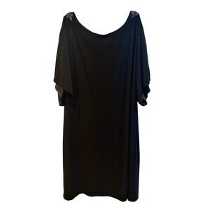 SL Fashions Vintage Black Cold Shoulder Beaded Sheath Dress Size 16 Cocktail